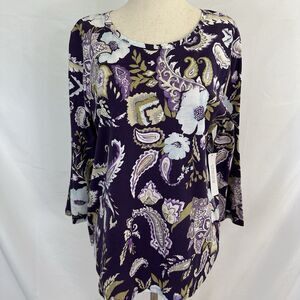 NEW Chico's Paisley Bouquet Terri Scoop 3/4 Sleeve Top Size 1 (Medium)